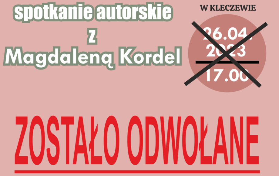 Zdjęcie do Spotkanie autroskie z Magdaleną Kordel ODWOŁANE